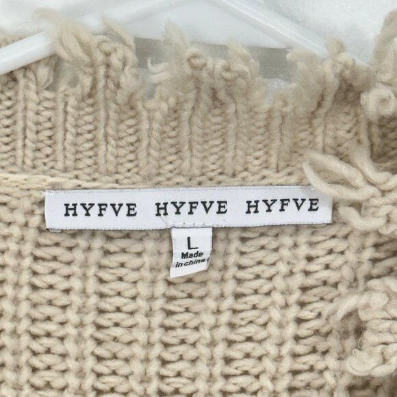 HYFVE Distressed Beige Distressed V-Neck Knit Sweater - Womens Size L - Picture 4 of 11